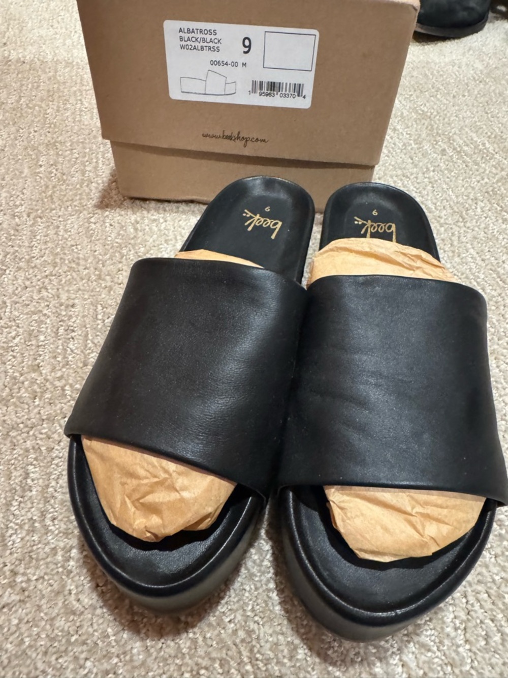 Beek albatross platform sandal slides black 9